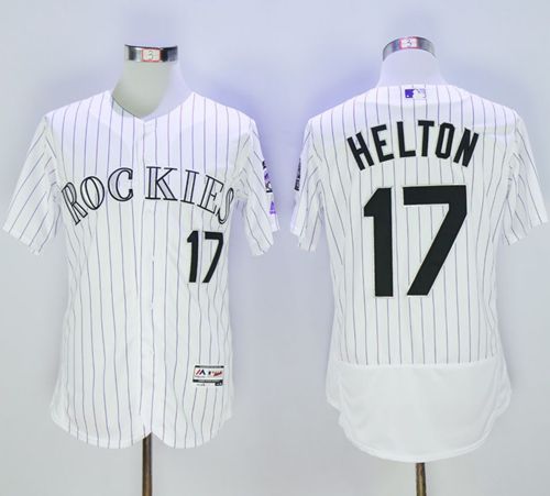Rockies #17 Todd Helton White Strip Flexbase Authentic Collection Stitched MLB Jersey - Click Image to Close